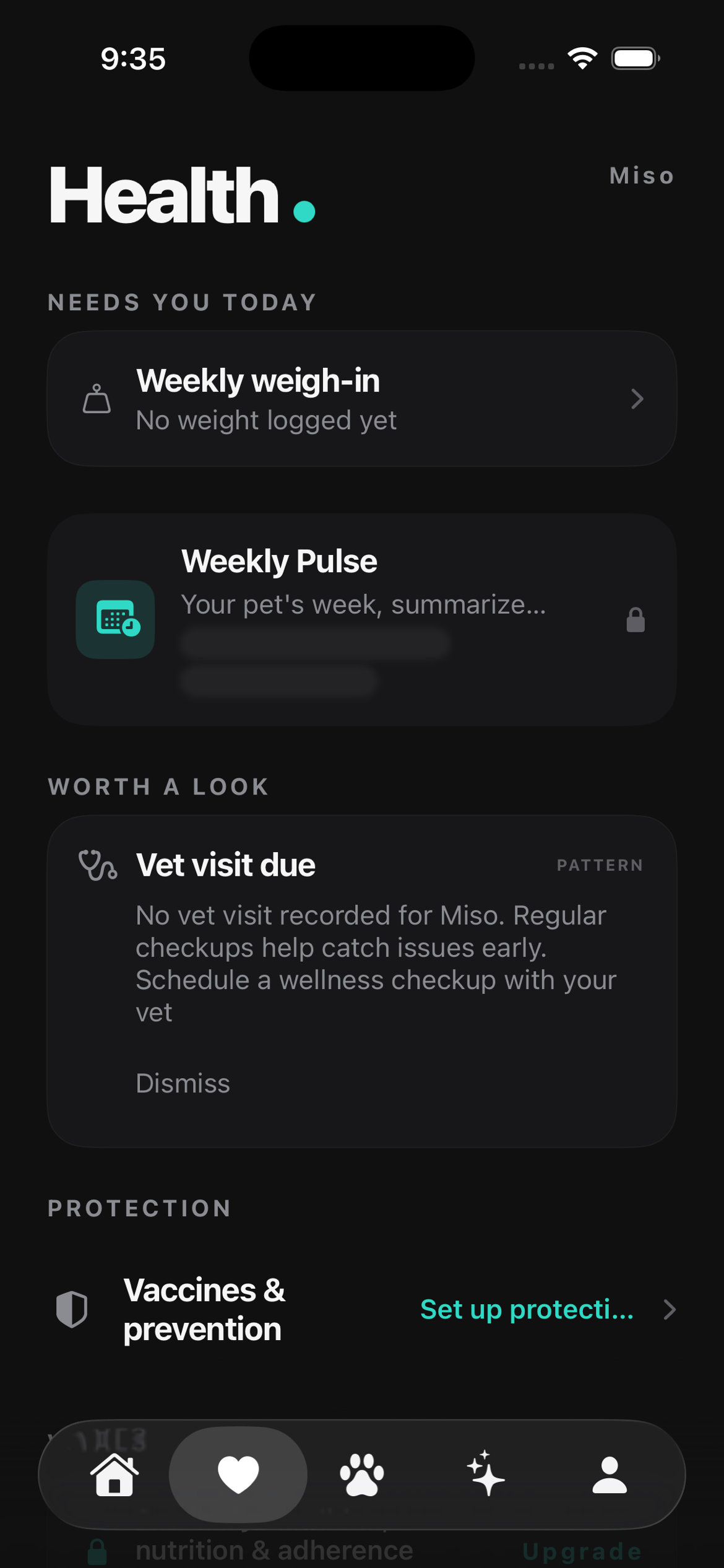 The same Pulse card on the free plan, blurred behind a padlock