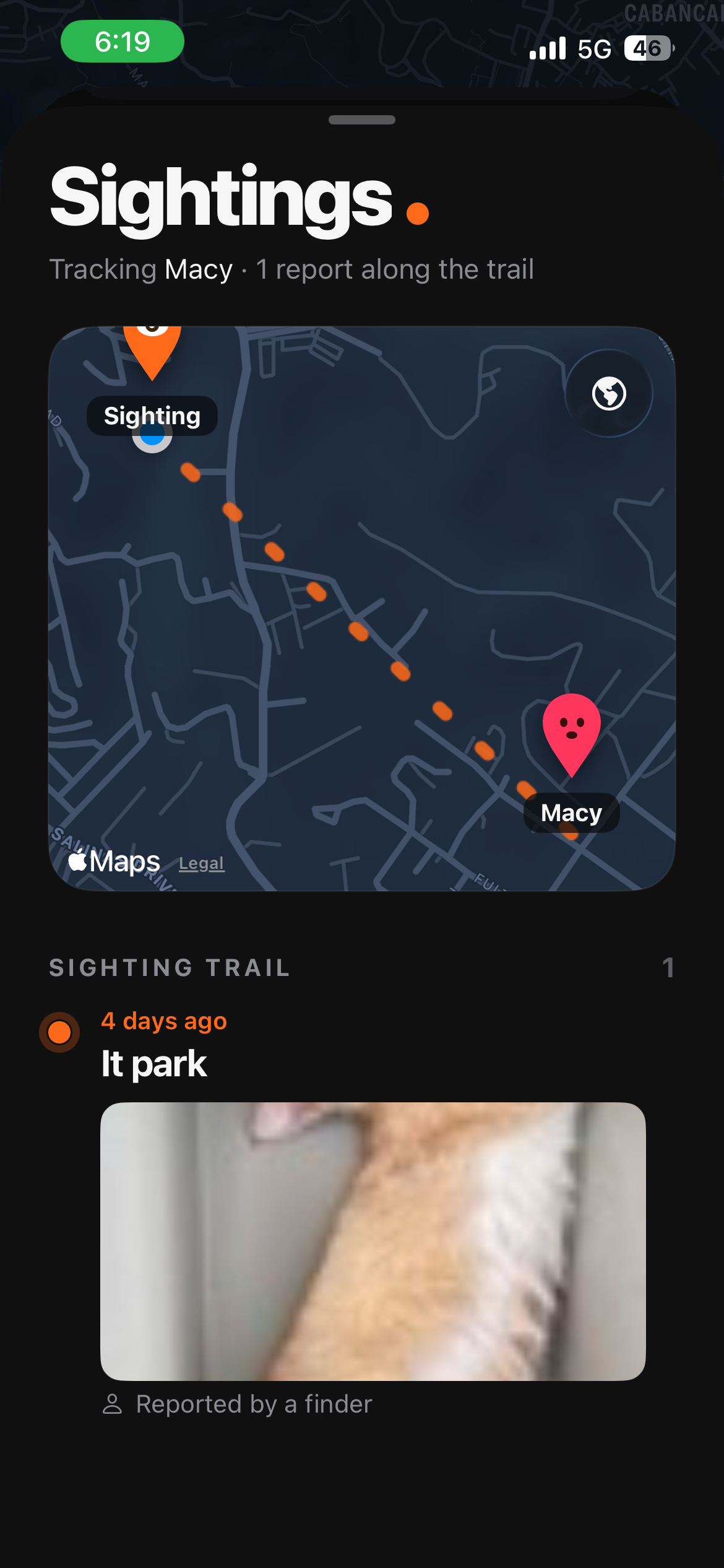 Sightings trail map