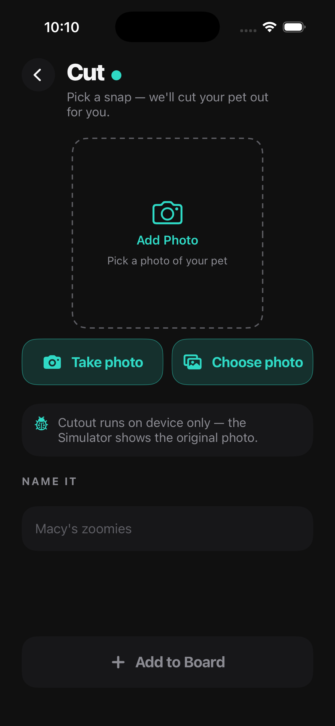 Snap Studio's Cut screen, ready to pick a photo